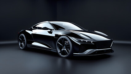 Fototapeta premium Black luxury sports car concept on dark background with dramatic lighting, automotive design showcase