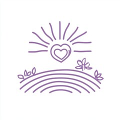 Illustration of a heart with rays and a rainbow below it.