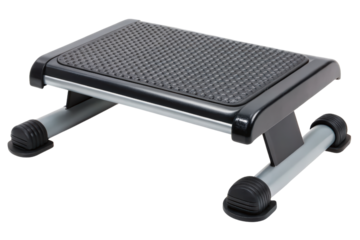 Black and silver footrest for under desk use isolated with transparent background