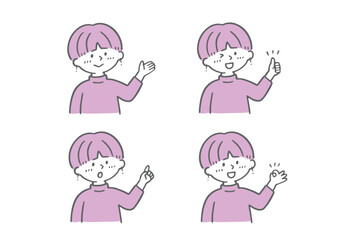 2色若い女性　ポーズセット（ピンク）