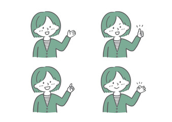 2色若い女性　ポーズセット（緑）