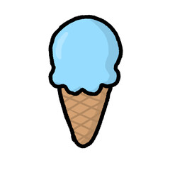 Cute light blue ice cream cone on a white background. Perfect for summer designs, menus, or children's illustrations.