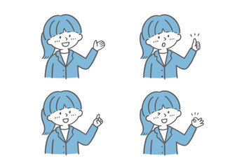 2色若い女性　ポーズセット（青）