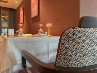 Art Deco interior design style furniture, carpets and paneling onboard modern ocean liner...