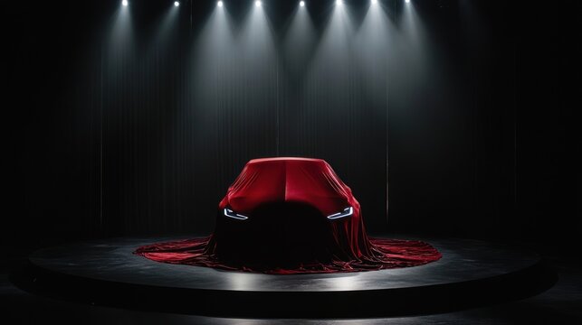 Mysterious Unveiling: A New Car Debut Under Dramatic Lighting
