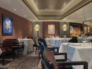 Art Deco interior design style furniture, carpets and paneling onboard modern ocean liner...