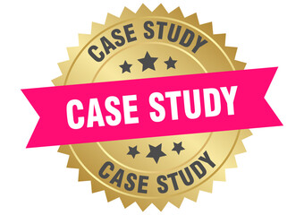 case study. case study round pink and gold label isolated on transparent background