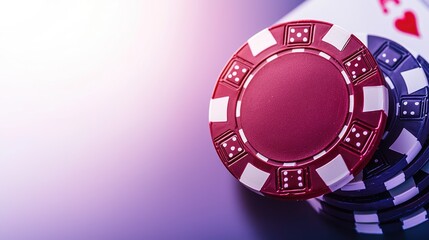 Naklejka premium Exciting poker game action with colorful chips casino venue high-stakes environment close-up view gaming strategy concepts