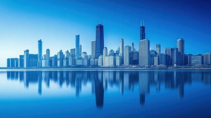 Fototapeta premium Chicago Skyline Reflection: A Serene Urban Panorama