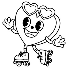 cute kawaii Groovy Retro heart outline cartoon doodle illustration