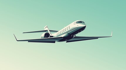 Illustration of a Detailed Passenger Airplane Flying Overhead with a Light Blue Sky Background, Airplane Soaring Through a Clear Light Blue Sky, Airplane photo Against a Clean Light Blue Gradient Sky