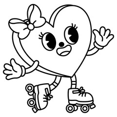 cute kawaii Groovy Retro heart outline cartoon doodle illustration