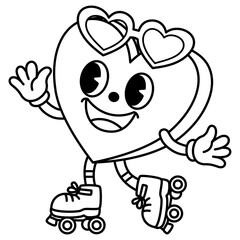 cute kawaii Groovy Retro heart outline cartoon doodle illustration