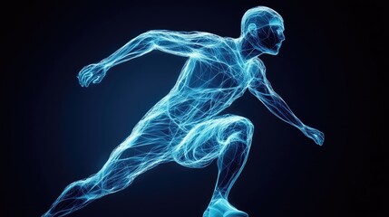 Dynamic runner in motion virtual arena digital art high-tech environment futuristic perspective