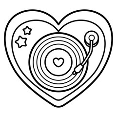 cute kawaii Groovy Retro Heart record player outline cartoon doodle illustration