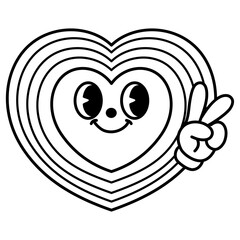 cute kawaii Groovy Retro Heart vinyl record outline cartoon doodle illustration
