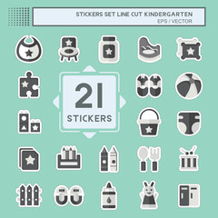 Sticker line cut Set Kindergarten. related to kids symbol. design editable