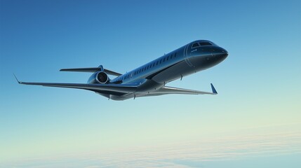 Fototapeta premium Illustration of a Detailed Passenger Airplane Flying Overhead with a Light Blue Sky Background, Airplane Soaring Through a Clear Light Blue Sky, Airplane photo Against a Clean Light Blue Gradient Sky