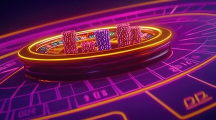 Obraz premium Exciting roulette game action casino floor digital artwork neon atmosphere close-up view entertainment concept