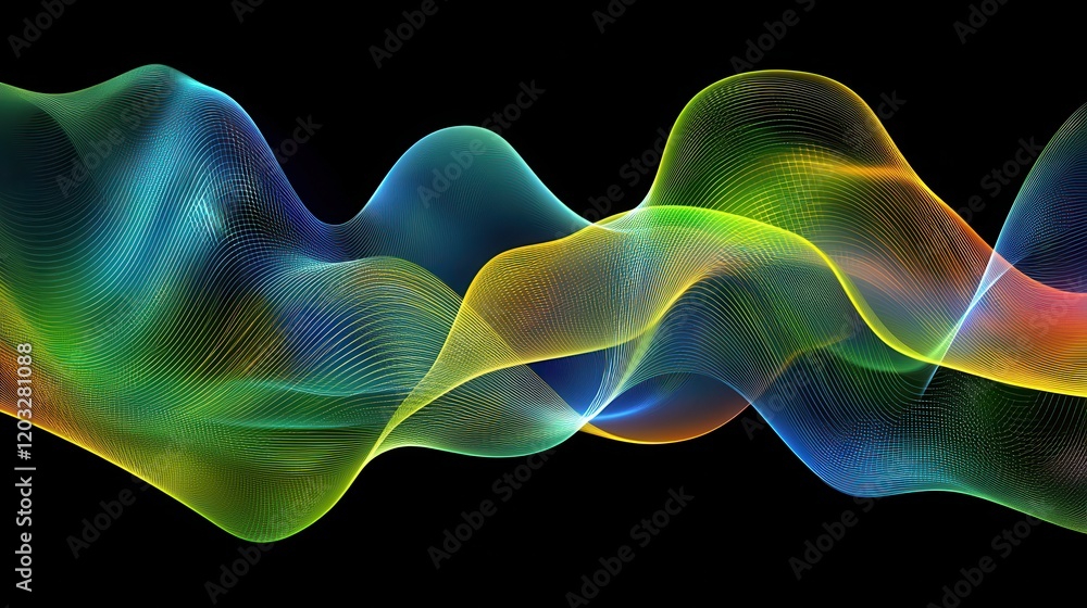 Poster abstract colorful waves flowing through space