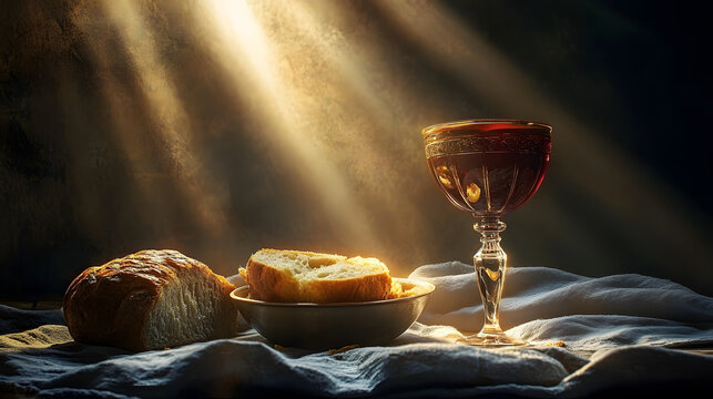 Sacrament - The Holy Grail with Unleavened Bread and the Cup of Wine - The Last Supper with the Body of Christ of Light