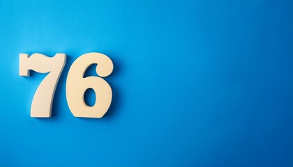 Banner number 76 on blue background, copy space. Generated image