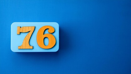 Banner number 76 on blue background, copy space. Generated image