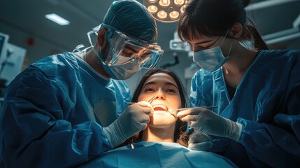 Dental surgery procedure hospital medical treatment clinical environment close-up view health care awareness