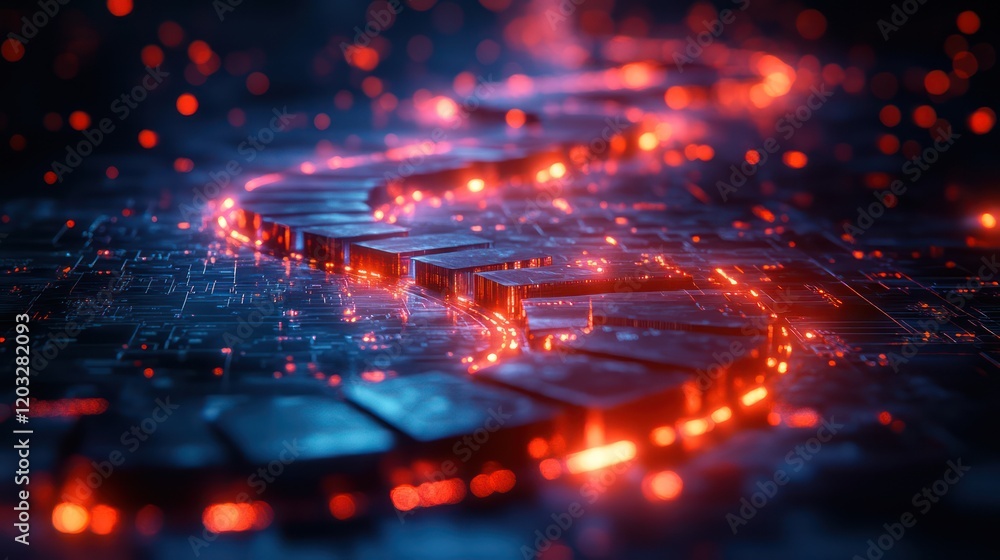 Poster abstract digital circuitry: glowing pathways of data