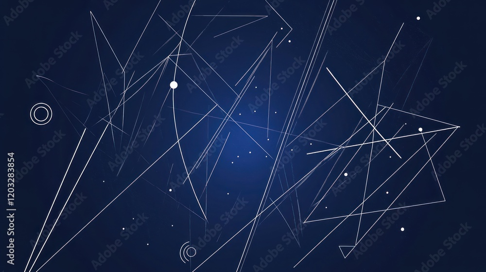 Aufkleber abstract geometric network: interconnected lines and shapes on deep blue