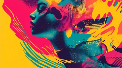 Vibrant Abstract Portrait Colorful Woman Art Print