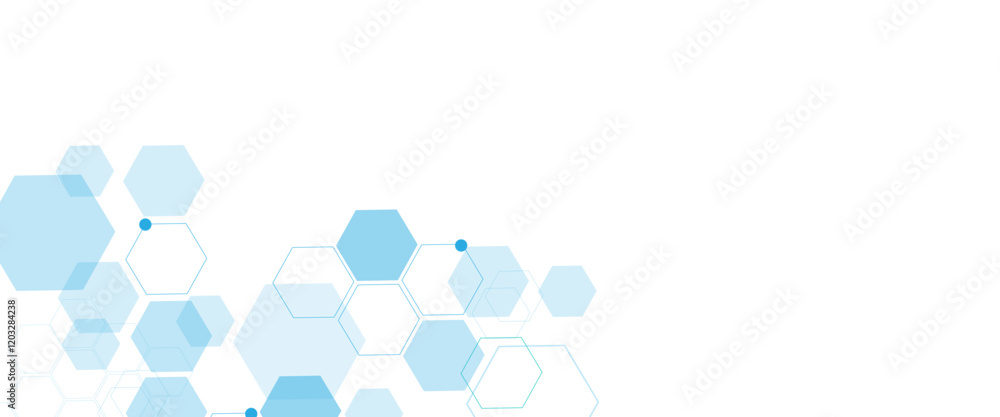 Fototapete Vector hexagons pattern. Geometric abstract background with simple hexagonal elements. Medical, technology or science design