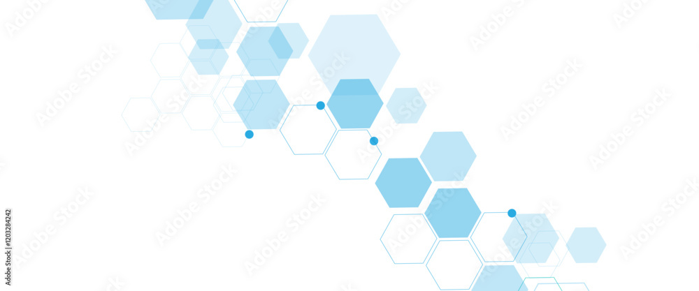 Aufkleber Geometric abstract background with blue hexagons. Computer network concept. Medical, technology or science design