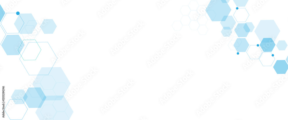 Poster Vector white and blue technology hexagon background. Geometric hexagon. Computer network concept.