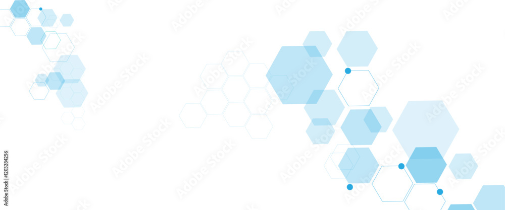Poster Vector white and blue technology hexagon background. Geometric hexagon. Computer network concept.