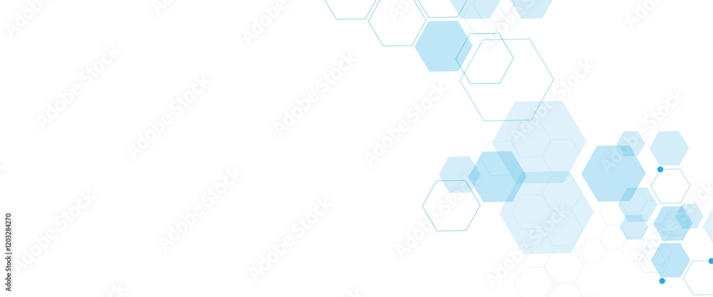 Poster Vector white and blue technology hexagon background. Geometric hexagon. Computer network concept.