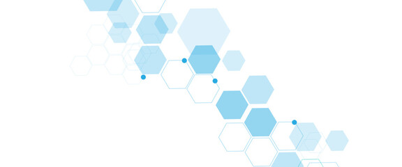 Geometric abstract background with blue hexagons. Computer network concept. Medical, technology or science design