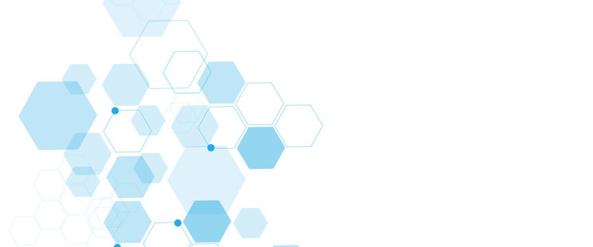 Geometric abstract background with blue hexagons. Computer network concept. Medical, technology or science design