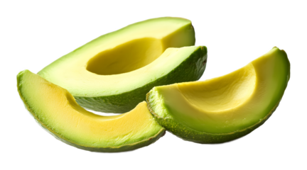 fresh avocado slices isolated on white background 