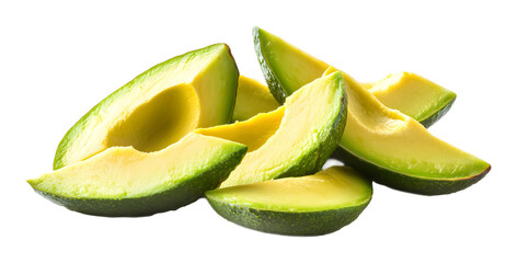 fresh avocado slices isolated on white background 