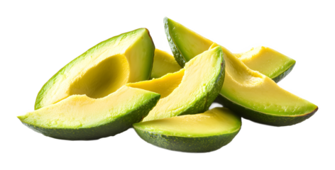 fresh avocado slices isolated on white background 