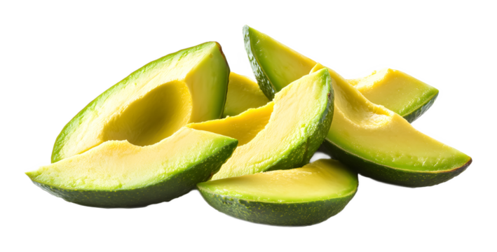 fresh avocado slices isolated on white background 