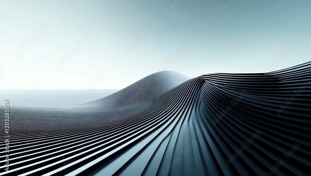 Poster abstract landscape with flowing stripes creating a sense of movement and depth under soft light, evo