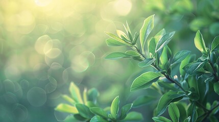 Soft bokeh of light on green leaves, photorealistic and minimal style