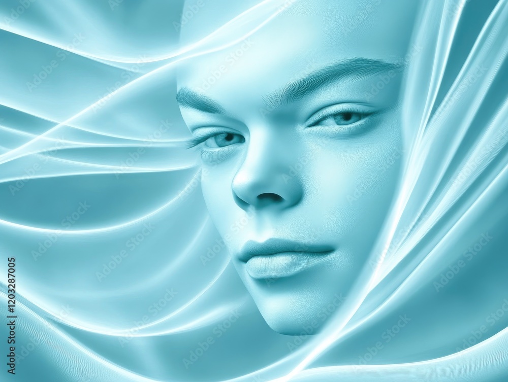 Poster captivating digital portrait of a serene face abstract background art ethereal environment close-up 