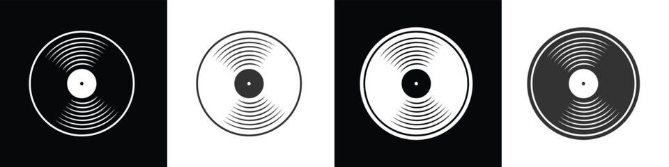 Vinyl icon. Gramophone vinyl record symbol, Simple icon vector retro gray vinyl record. Vector illustration of a vinyl in black, white and transparent background. Eps10