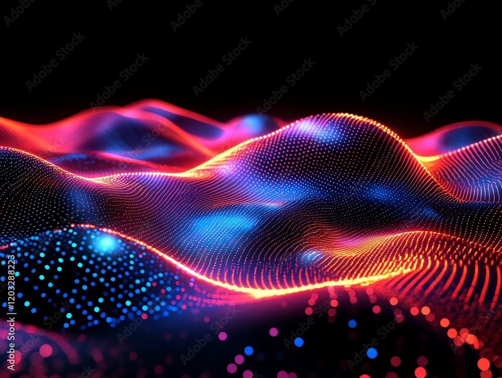 Poster abstract glowing particle waves: a vivid, dynamic artwork