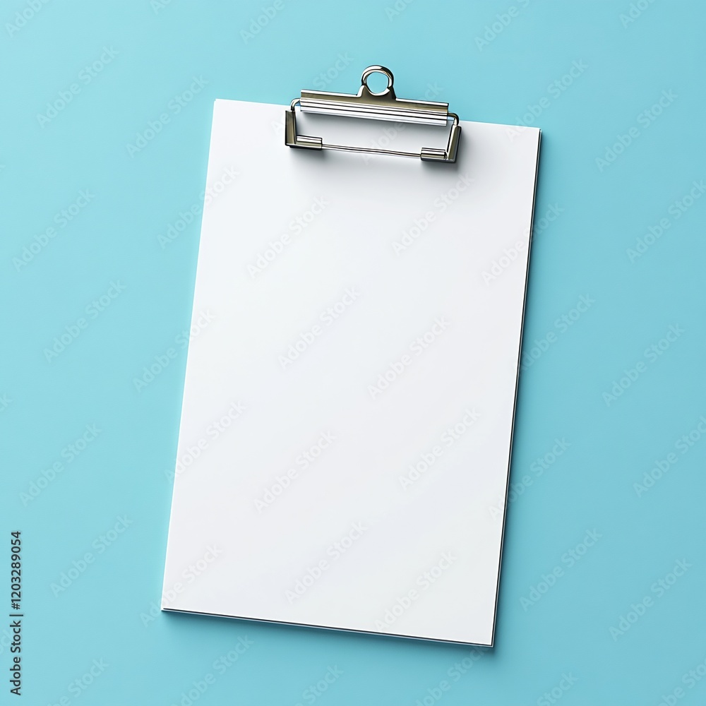 Poster minimalist 3d render of a white clipboard on a pastel blue background with soft shadows and clean de