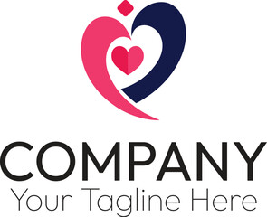 Abstract Pink Blue Heart Logo Design Modern Minimalist Branding love icon symbol vector couple      