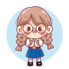 Schoolgirl Greeting cartoon Vector Illustration